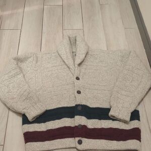COPY - Sweater hand knit 100% wool grey burgundy/ green size XLarge